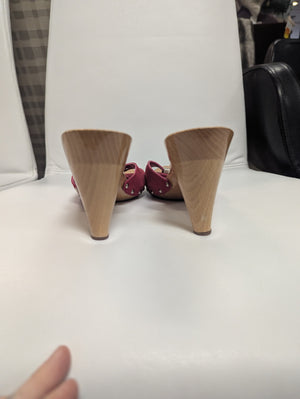 CHANEL Mules Red Wood & Suede Heels Size 40