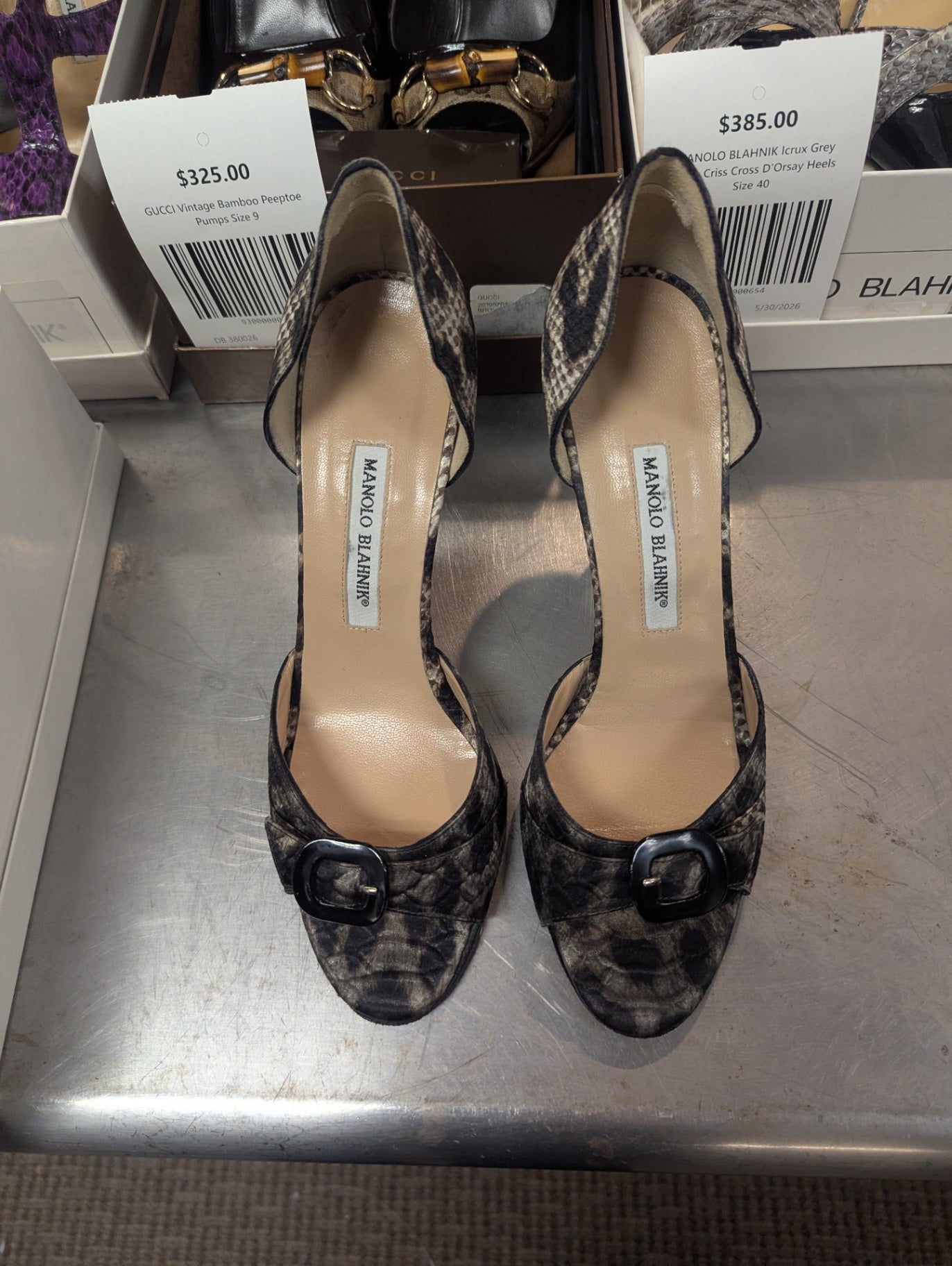 MANOLO BLAHNIK Boa Leopard D'Orsay Heels Size 40