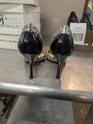 MANOLO BLAHNIK Icrux Grey Beige Criss Cross D'Orsay Heels Size 40