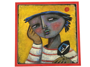 Original mixed media painting “About That Bird” by Ati Sedgwick framed 21 3/4 in x 21 3/4 in x 2 3/8 in