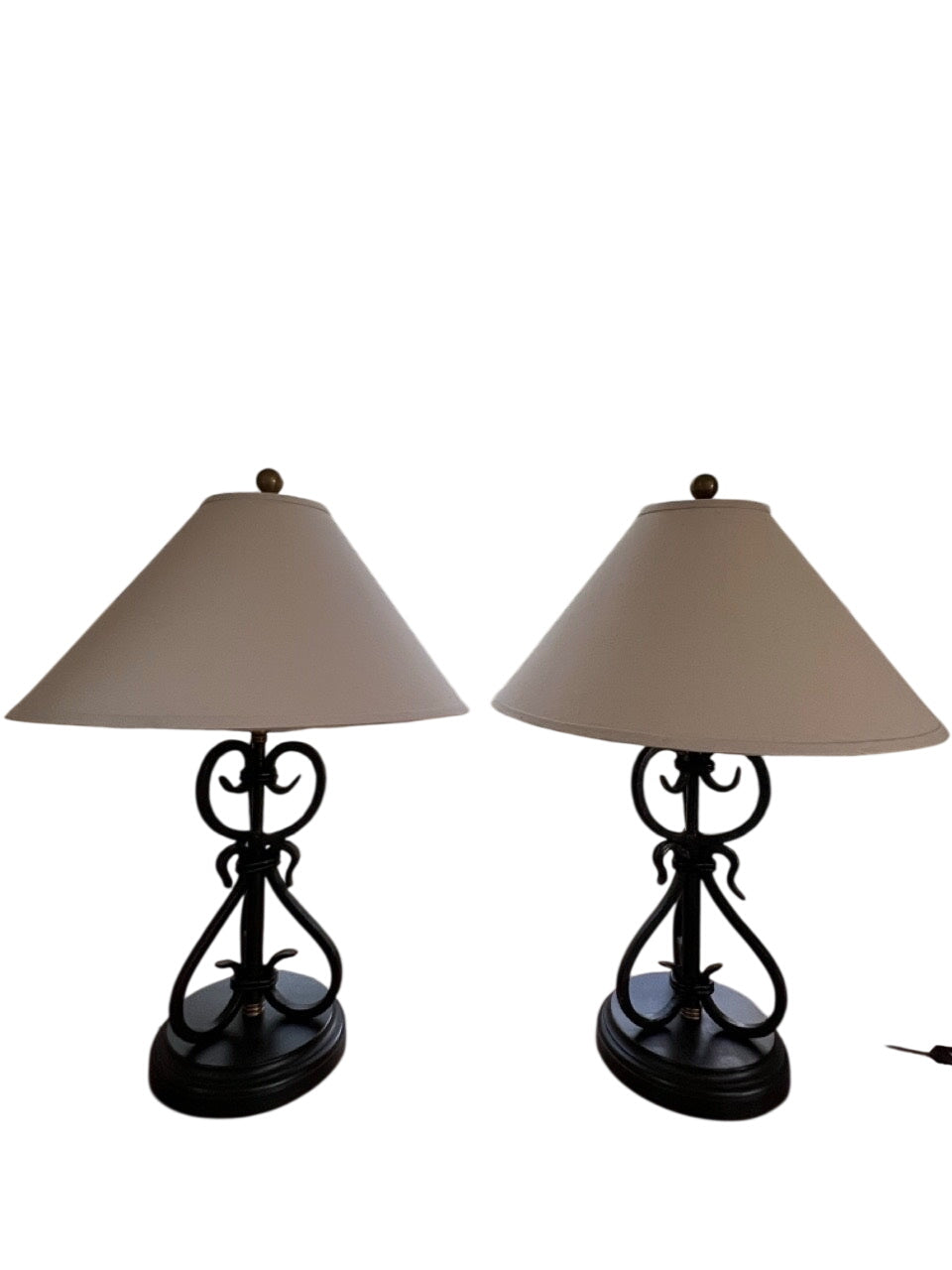 2  Wrought Iron Lamps with Linen Shades (pair)