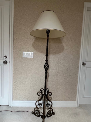 Spanish Wrought Iron Floor Lamp With Linen Shade
