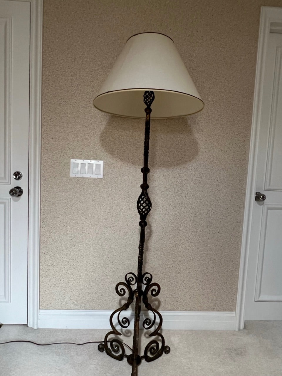 Spanish Wrought Iron Floor Lamp With Linen Shade
