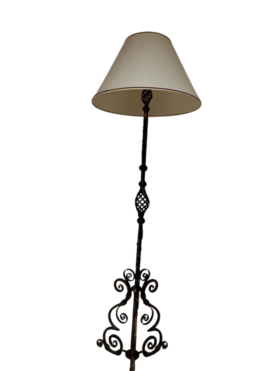 Spanish Wrought Iron Floor Lamp With Linen Shade