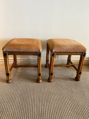 2  Wood Nailhead Ottomans (pair) 18x17