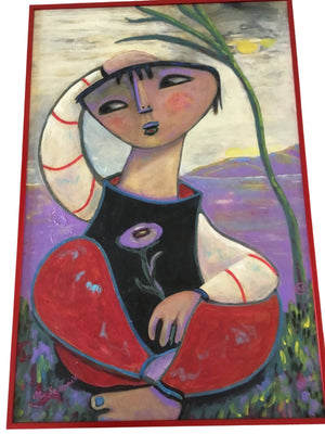 Original mixed media painting “Moonlight Sonata” by Ati Sedgwick framed 36 1/4 in x 24 1/4 in x 1 1/4 in