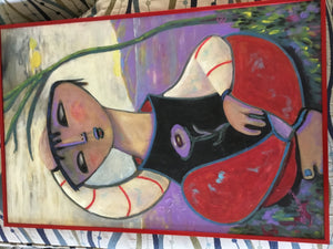 Original mixed media painting “Moonlight Sonata” by Ati Sedgwick framed 36 1/4 in x 24 1/4 in x 1 1/4 in