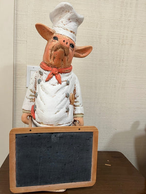 Pig Chef Sculpture with Chalkboard 29in x 12in x 8in