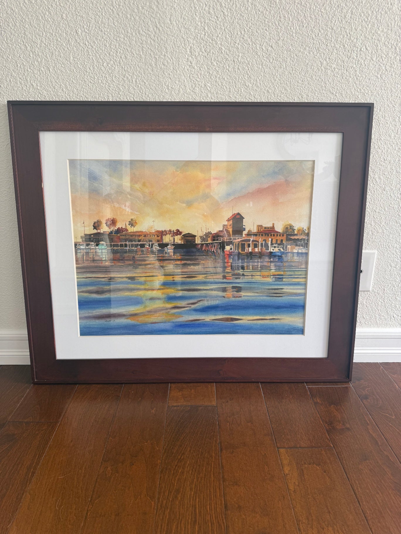 Santa Barbara Harbor Scene Watercolor 30x35 Signed