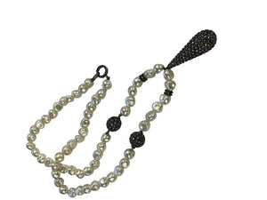 Freshwater Baroque Pearl Choker Necklace Teardrop Marcasite Pendant & Accent Beads Sterling Silver Lobster Claw Clasp 18" L In Vintage Saks Fifth Ave. Gift Box