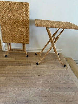 2 Foldable Rattan Woven Side Tables (pair) 26.5in x 24in x 17.5in