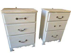 2 Marble Top 3 Drawer Nightstands (pair) 22" x 33" x 12"