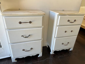 2 Marble Top 3 Drawer Nightstands (pair) 22" x 33" x 12"