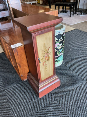 Wooden Pedestal Handpainted Floral With Storage Cabinet 34 x 13