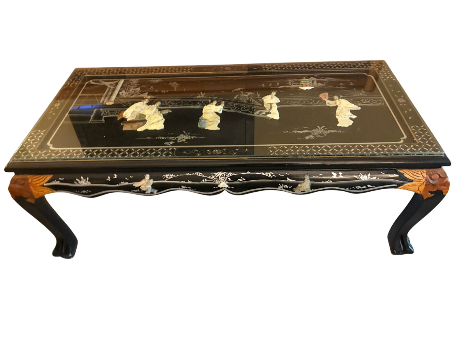 Chinese Black Lacquered Mother Of Pearl Coffee Table 42x20x16