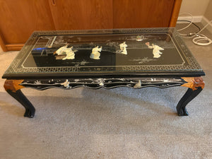 Chinese Black Lacquered Mother Of Pearl Coffee Table 42x20x16