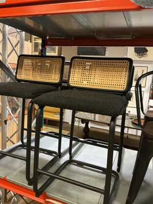 Cane Back Black Upholstered Seat Stools 23" Seat H (Set of 4)