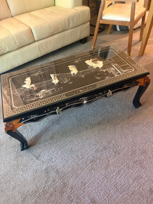Chinese Black Lacquered Mother Of Pearl Coffee Table 42x20x16