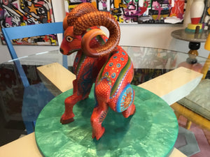 Hand Painted Alebrije Wooden Ram Carving from Oaxaca Mex