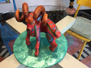 Hand Painted Alebrije Wooden Ram Carving from Oaxaca Mex
