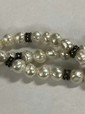 Freshwater Baroque Pearl & Marcasite Bead Accent Sterling Silver Clasp Bracelet