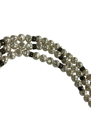 Freshwater Baroque Pearl & Marcasite Bead Accent Sterling Silver Clasp Bracelet