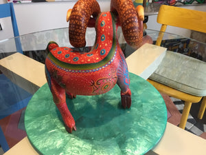 Hand Painted Alebrije Wooden Ram Carving from Oaxaca Mex