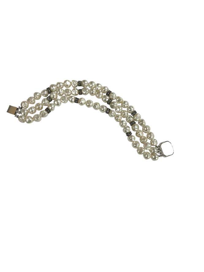 Freshwater Baroque Pearl & Marcasite Bead Accent Sterling Silver Clasp Bracelet