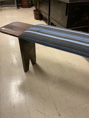 Antique Primitive Reclaimed Wood Blue Upholstered Bench 65x12x22