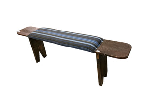 Antique Primitive Reclaimed Wood Blue Upholstered Bench 65x12x22