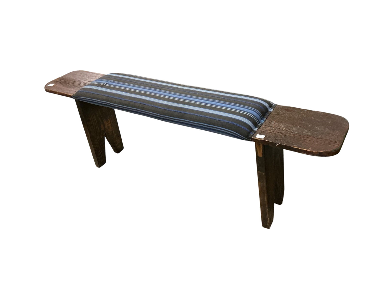 Antique Primitive Reclaimed Wood Blue Upholstered Bench 65x12x22