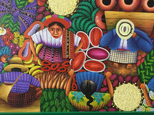 Original Oil on Canvas “Dia de Mercado Atitlan” Angelina Quic Ixtamer 30.5 in x 40.5 in x 1.5 in