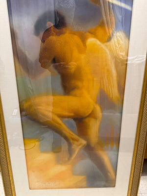 Pastel male nude angel, ascending stairway to heaven measures 55 x 34