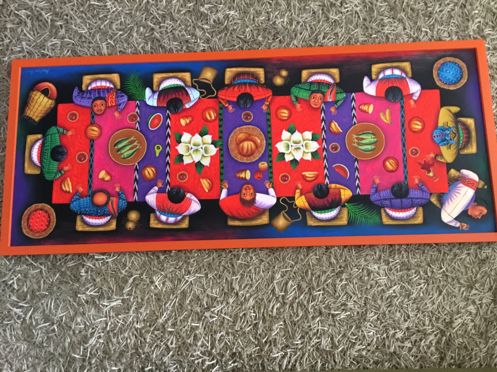 Original Guatemalan Folk Art depicting the Last Supper 51.5 in x 21.5 in x 1.5 in