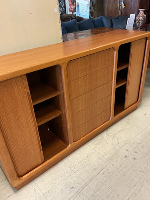 Scandinavian-Style Teak Credenza, with Tambour Doors 68x16.5x37.5