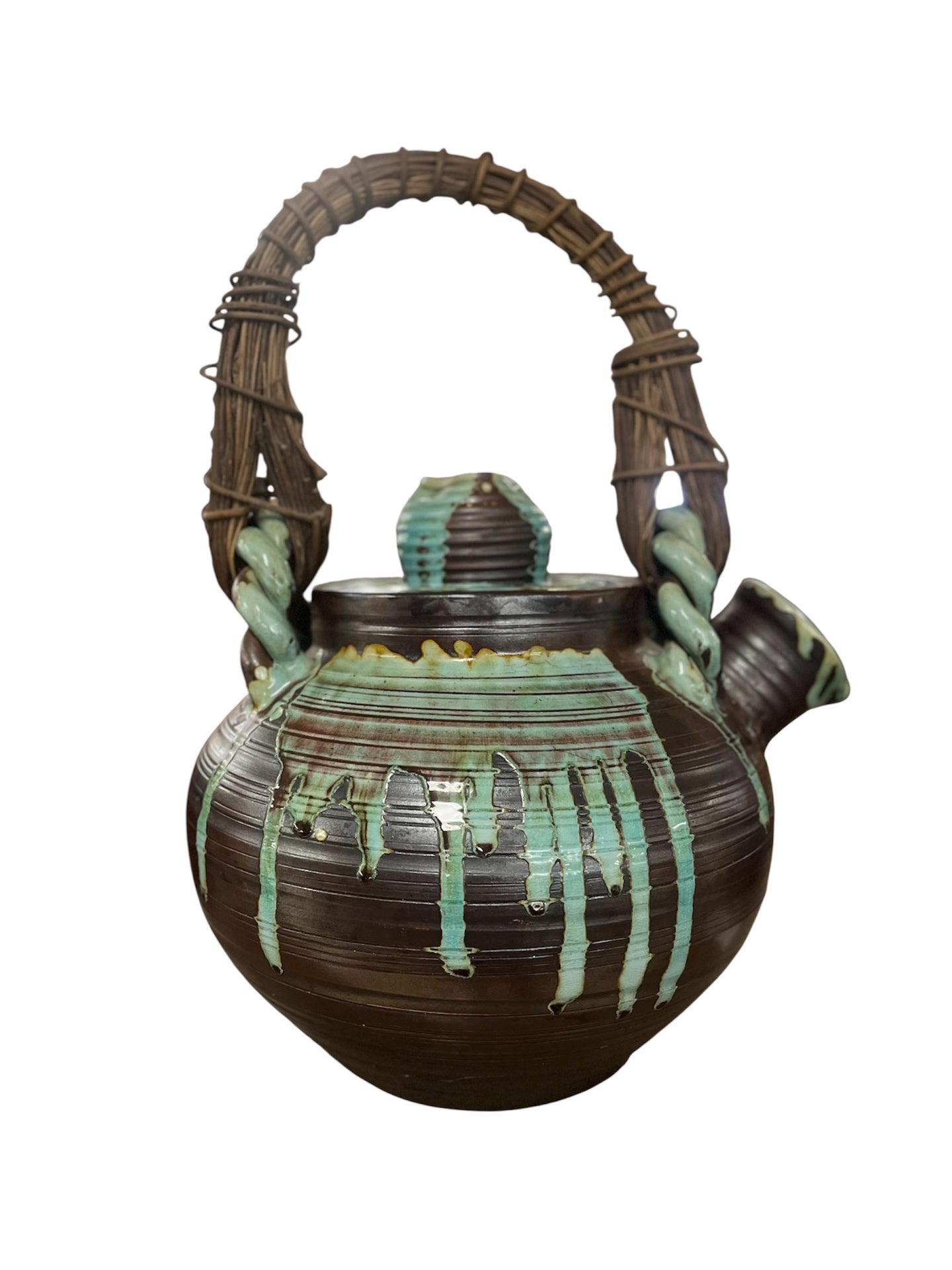 Glazed Wheel Thrown Ceramic Twist Mounts Monumental Teapot 10" x 25"