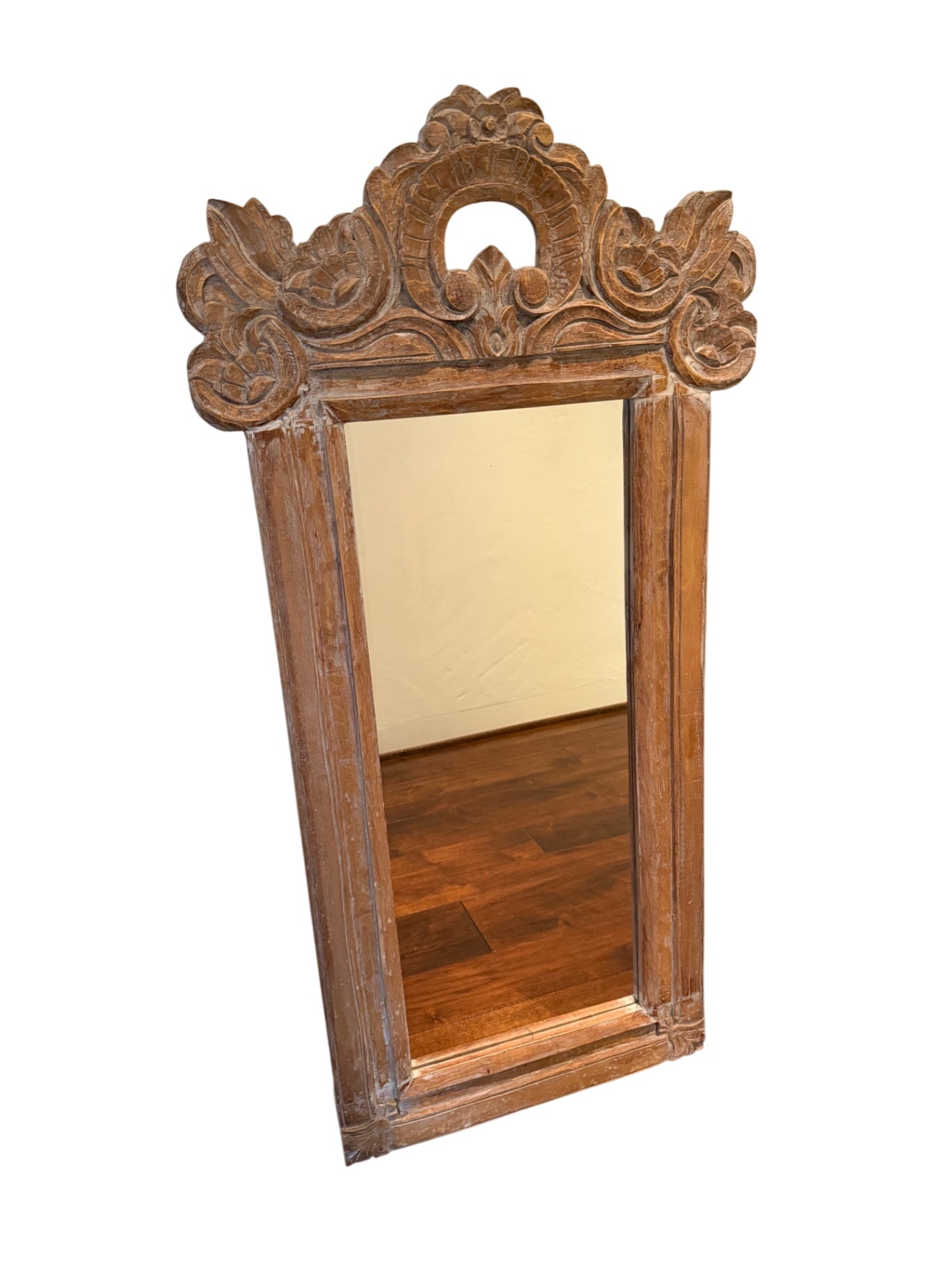 White Washed Wooden Scroll Mirror