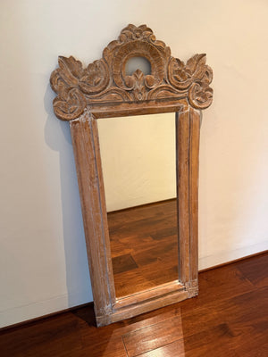 White Washed Wooden Scroll Mirror