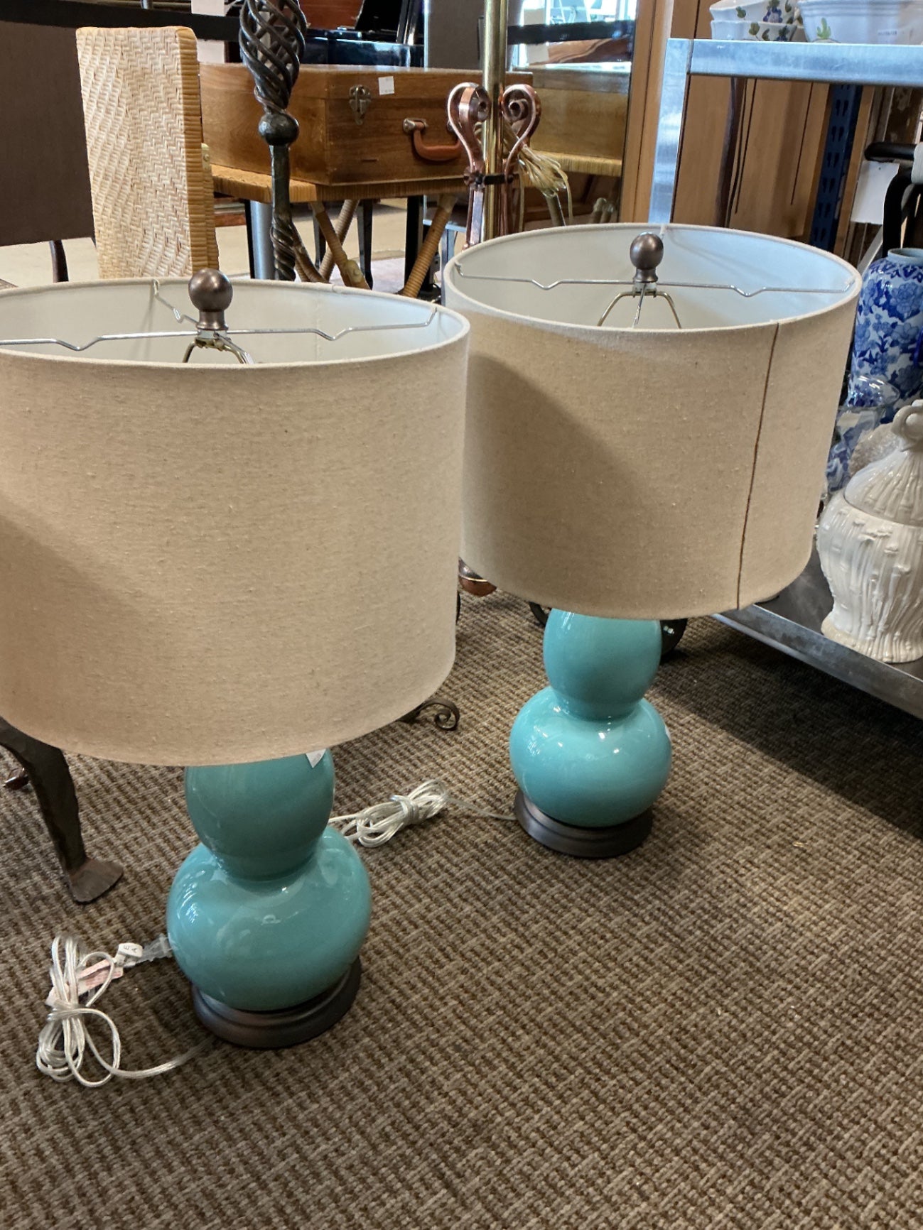 2 Turquoise Lamps (pair)