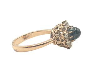 Ring 9k & 12k Yellow Gold Bullet Sapphire w/ Diamonds