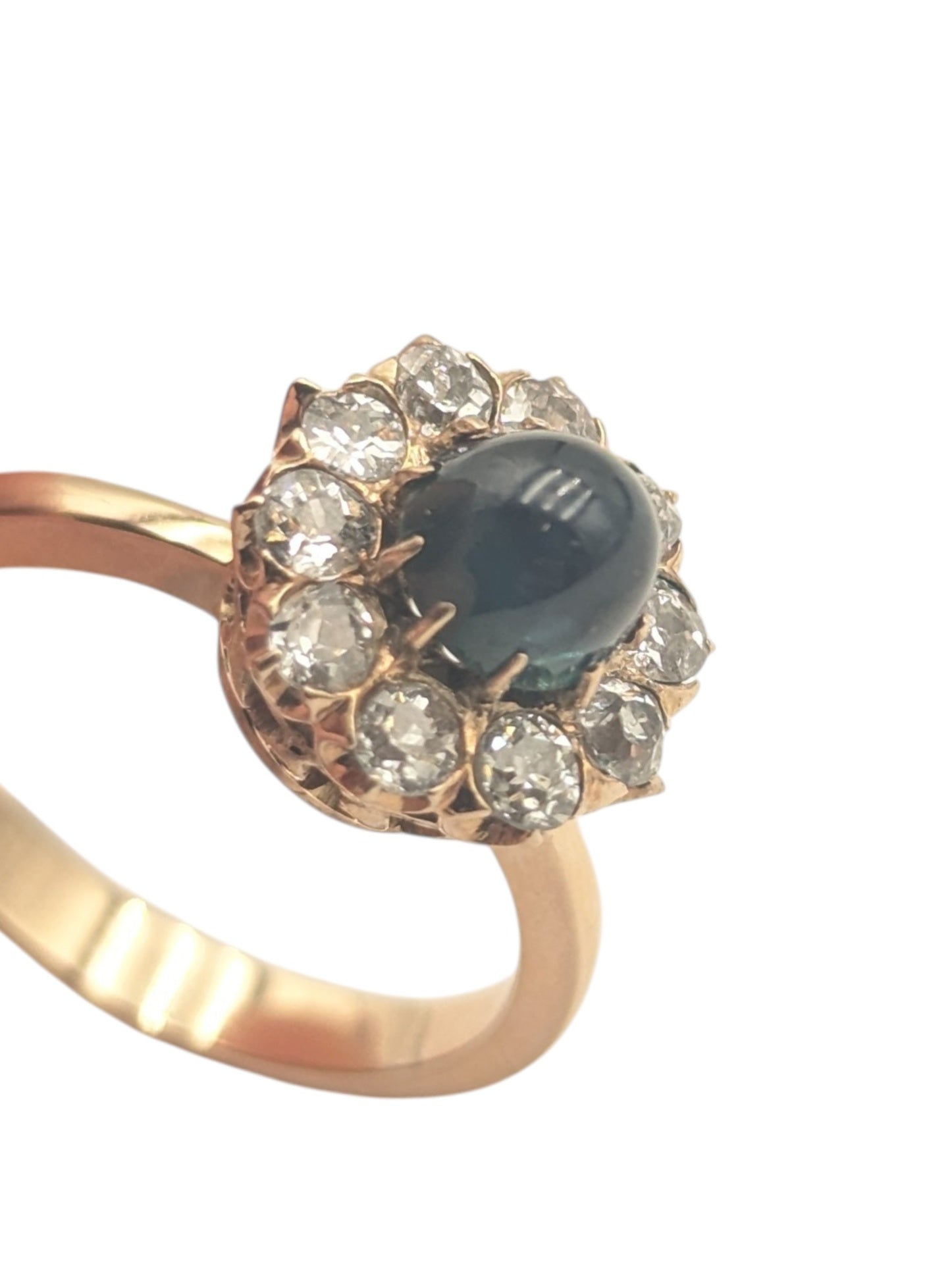 Ring 9k & 12k Yellow Gold Bullet Sapphire w/ Diamonds