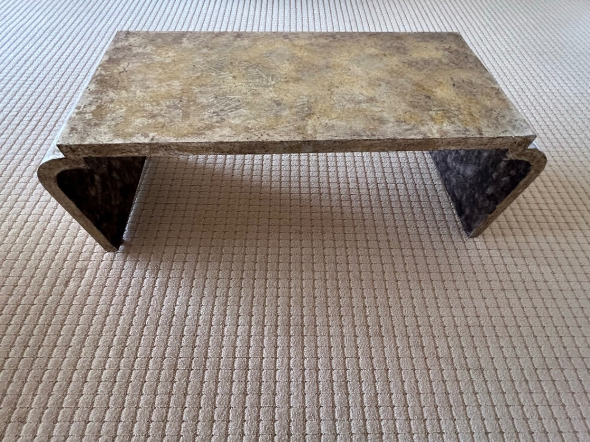 Karl Springer Inspired Faux Stone Finish Waterfall Coffee Table 19in x 50in x 20in