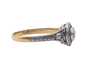 Ring 14k Yellow & White Gold Center Diamond, Surrounding Rubies & Diamonds