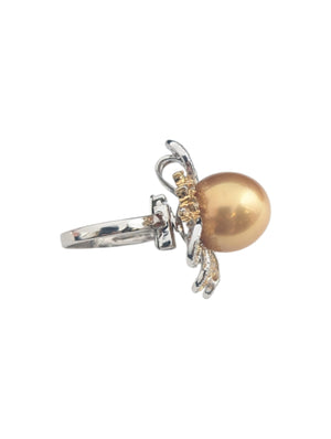Ring 18k Yellow & White Gold Golden South Sea Pearl w/ White & Yellow Diamonds Convertible to Pendant