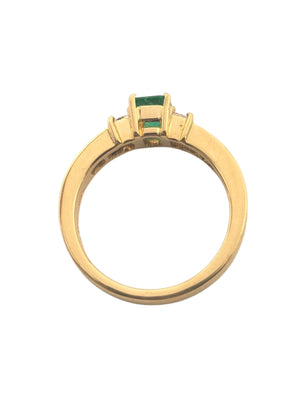 Ring 18k Yellow Gold Center Emerald w/ Princess Cut Channel Diamonds