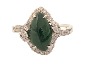 Ring 18k White Gold Jadeite w/ Diamonds