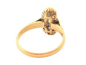 Ring 12k Yellow Gold 3 Set Vertical Diamonds w/ Surrounding Rubies
