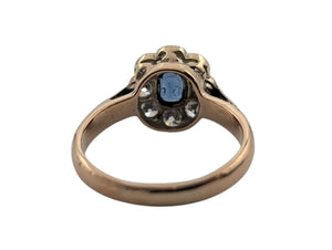Ring 14k Yellow & White Gold Sapphire & Diamonds Flower Shape