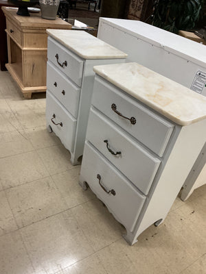 2 Marble Top 3 Drawer Nightstands (pair) 22" x 33" x 12"