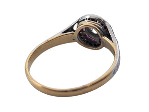 Ring 14k Yellow & White Gold Center Diamond, Surrounding Rubies & Diamonds